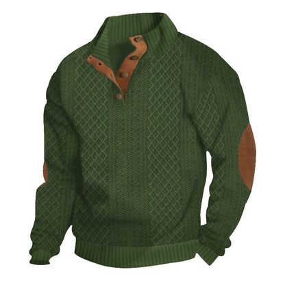 Outdoor casual stand-collar jacquard knit pullover - Bellkmart