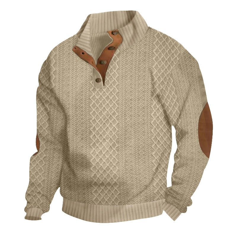 Outdoor casual stand-collar jacquard knit pullover - Bellkmart
