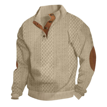 Outdoor casual stand-collar jacquard knit pullover - Bellkmart