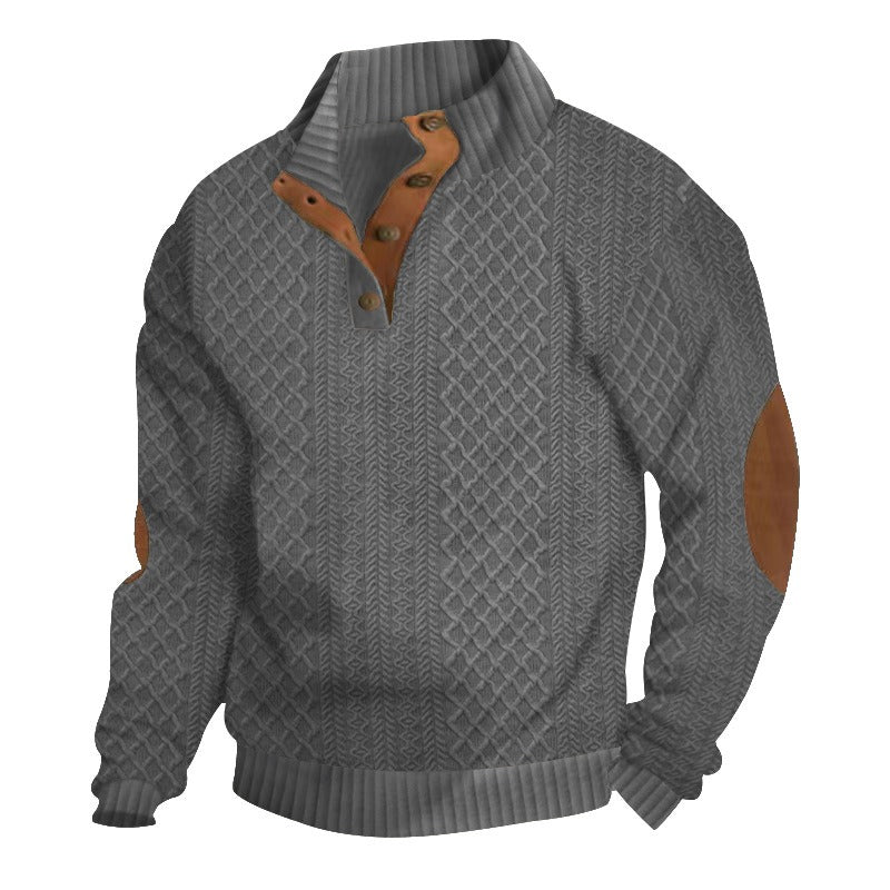 Outdoor casual stand-collar jacquard knit pullover - Bellkmart
