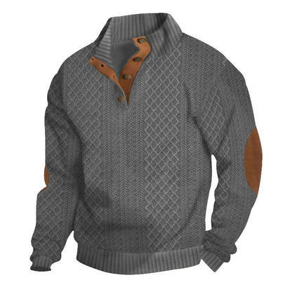 Outdoor casual stand-collar jacquard knit pullover - Bellkmart