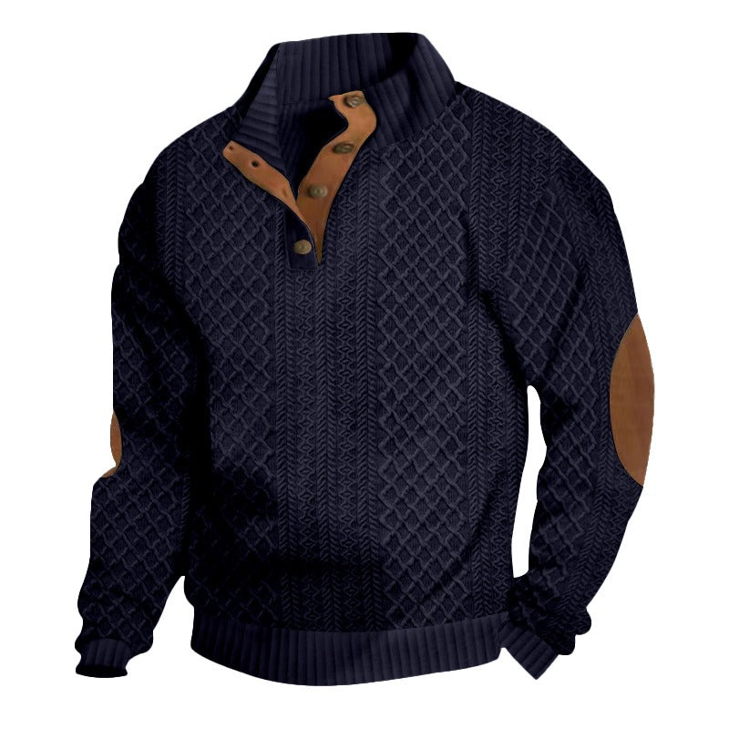 Outdoor casual stand-collar jacquard knit pullover - Bellkmart