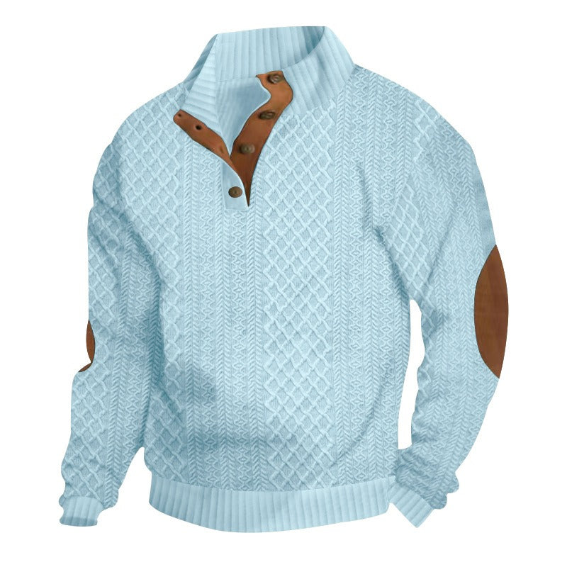 Outdoor casual stand-collar jacquard knit pullover - Bellkmart