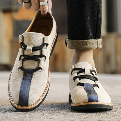 Versatile soft-soled patchwork hand-stitched leather shoes