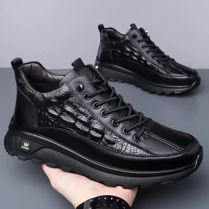 Men's Slip-On Crocodile Leather Sneakers - Bellkmart