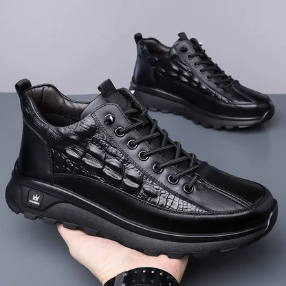 Men's Slip-On Crocodile Leather Sneakers - Bellkmart