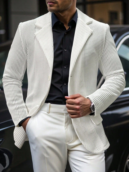 Men's Hollow Mesh Casual Blazer Lightweight Open Weave Suit Jacket - Bellkmart