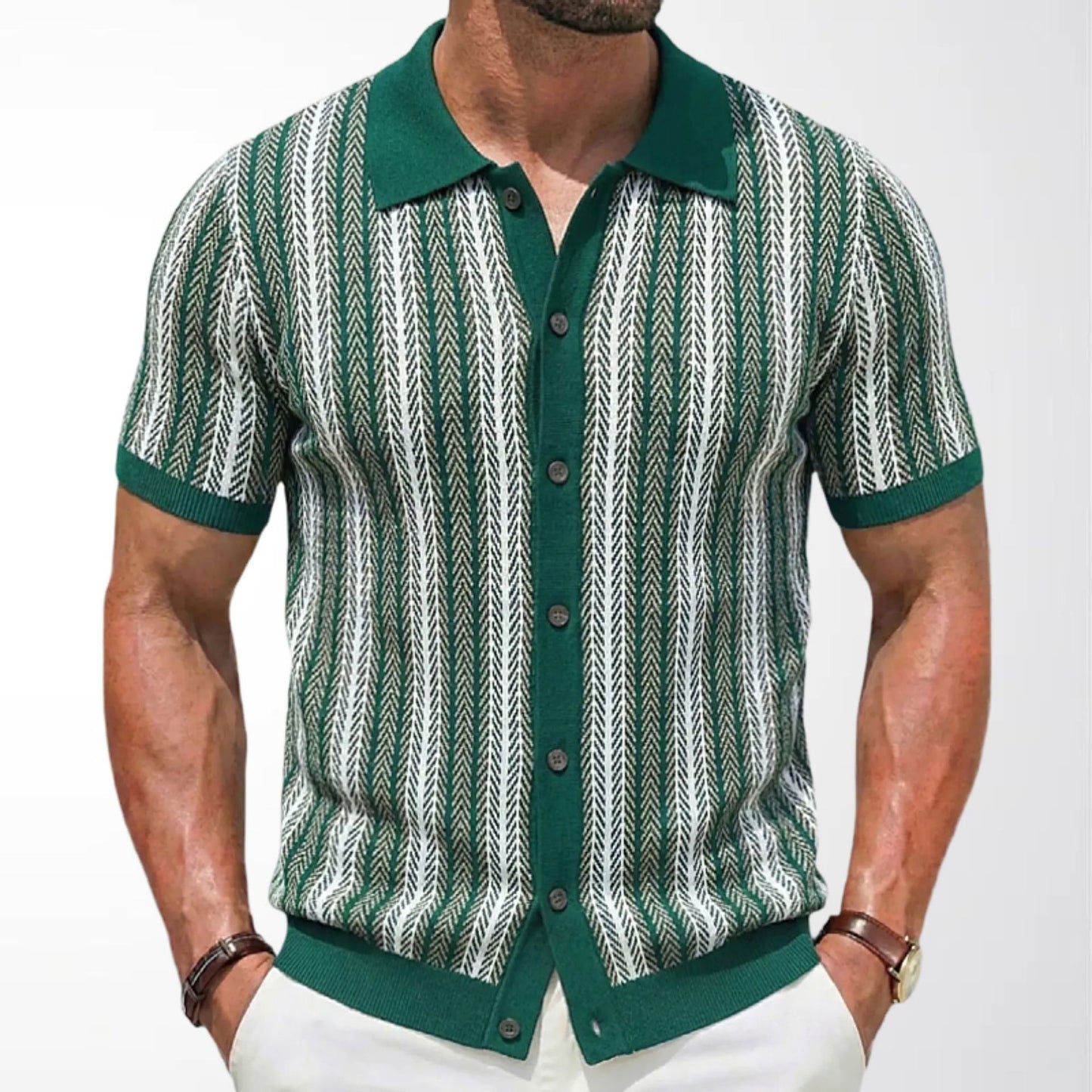 Classic Stripe Knit Polo Tee