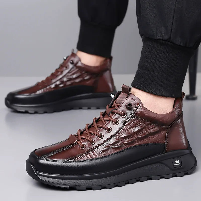 Men's Slip-On Crocodile Leather Sneakers - Bellkmart