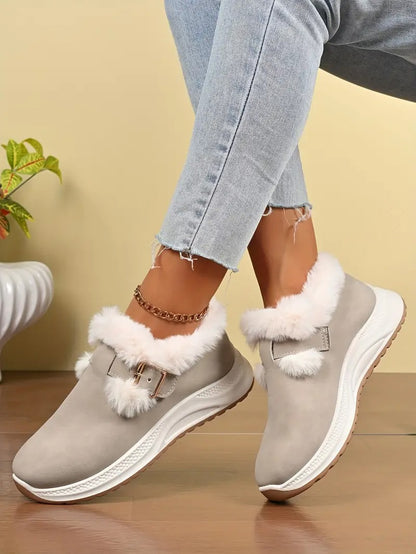 Women's Plush Winter Snow Boots with Faux Collar - Bellkmart