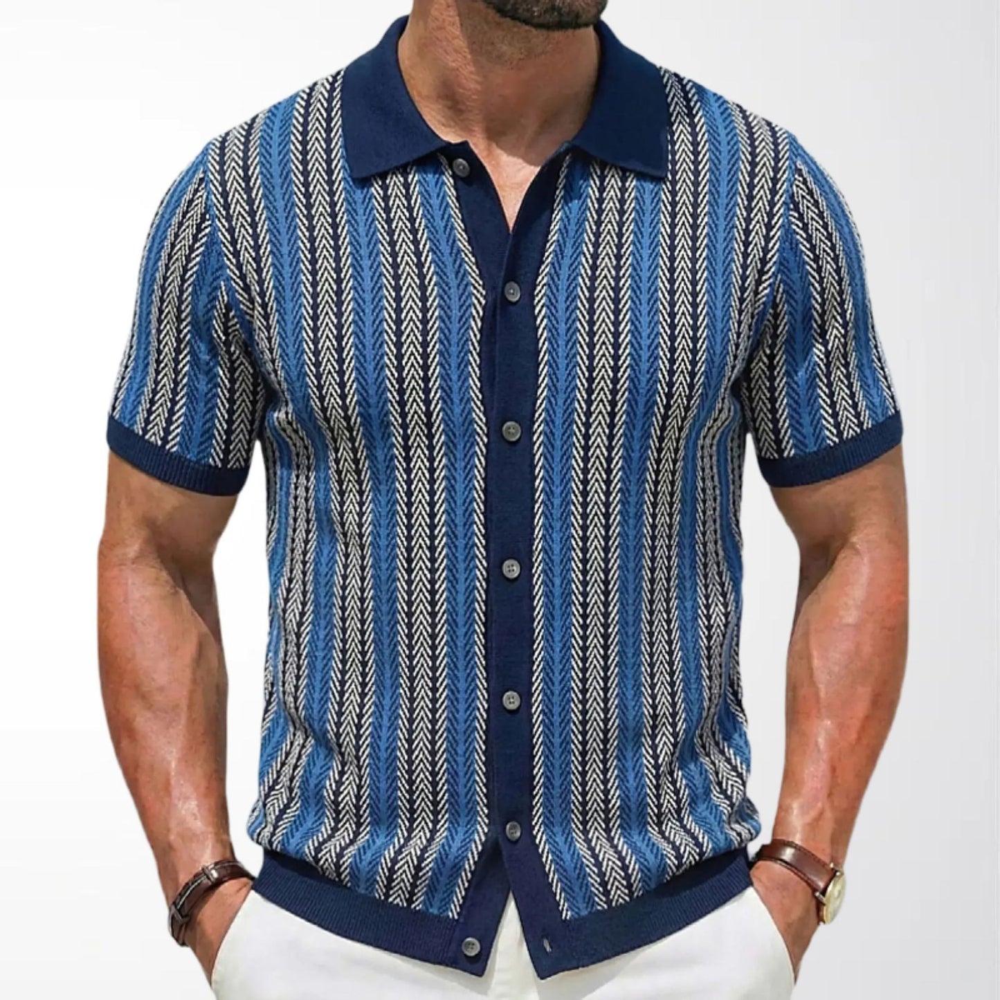 Classic Stripe Knit Polo Tee