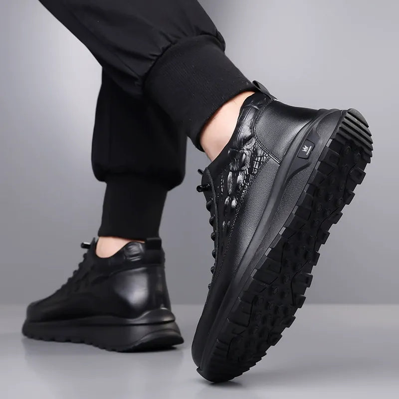 Men's Slip-On Crocodile Leather Sneakers - Bellkmart