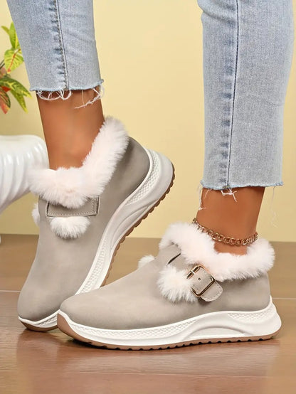 Women's Plush Winter Snow Boots with Faux Collar - Bellkmart