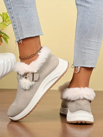 Women's Plush Winter Snow Boots with Faux Collar - Bellkmart