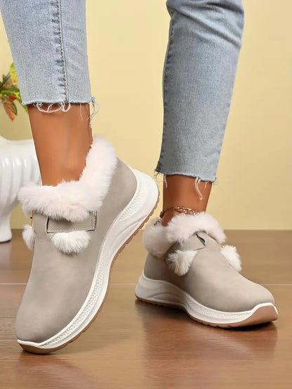 Women's Plush Winter Snow Boots with Faux Collar - Bellkmart
