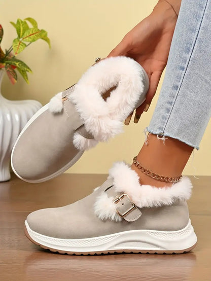 Women's Plush Winter Snow Boots with Faux Collar - Bellkmart
