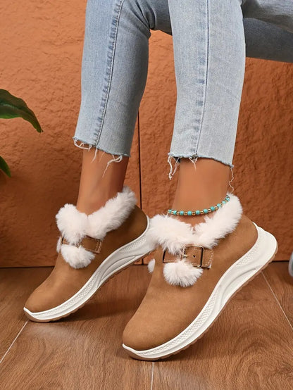 Women's Plush Winter Snow Boots with Faux Collar - Bellkmart