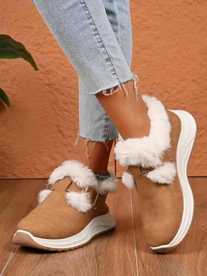 Women's Plush Winter Snow Boots with Faux Collar - Bellkmart