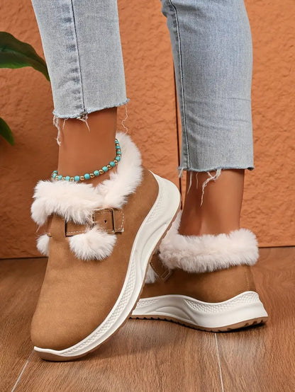 Women's Plush Winter Snow Boots with Faux Collar - Bellkmart