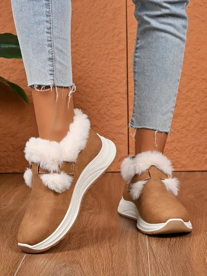 Women's Plush Winter Snow Boots with Faux Collar - Bellkmart
