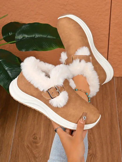 Women's Plush Winter Snow Boots with Faux Collar - Bellkmart