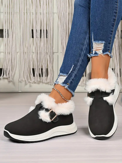 Women's Plush Winter Snow Boots with Faux Collar - Bellkmart