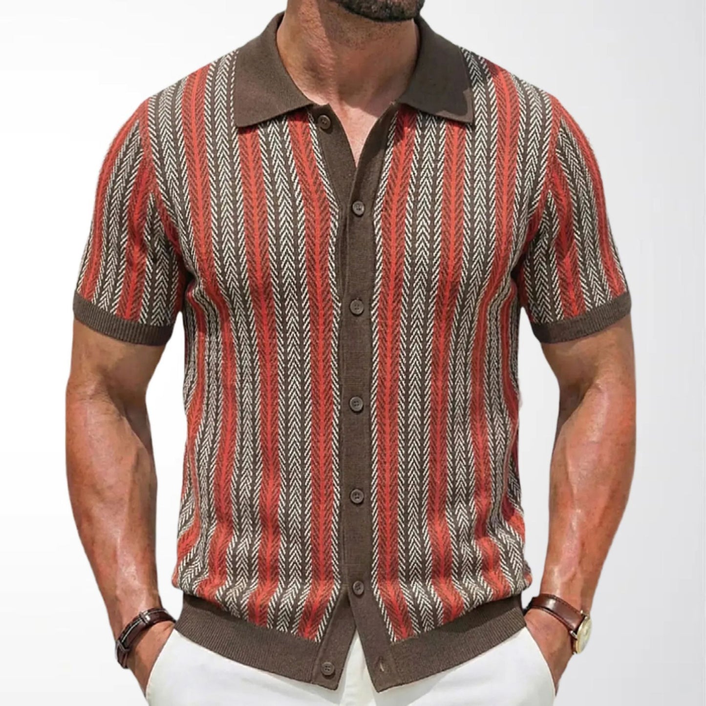 Classic Stripe Knit Polo Tee