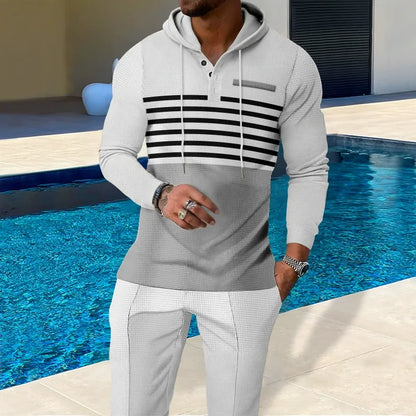 Long-sleeved hooded sweatshirt waffle suit - Bellkmart