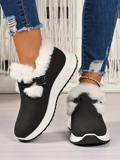 Women's Plush Winter Snow Boots with Faux Collar - Bellkmart