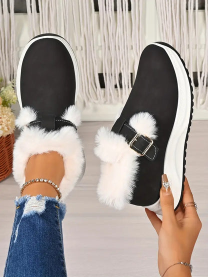 Women's Plush Winter Snow Boots with Faux Collar - Bellkmart