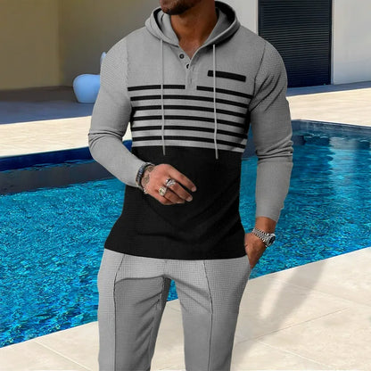 Long-sleeved hooded sweatshirt waffle suit - Bellkmart