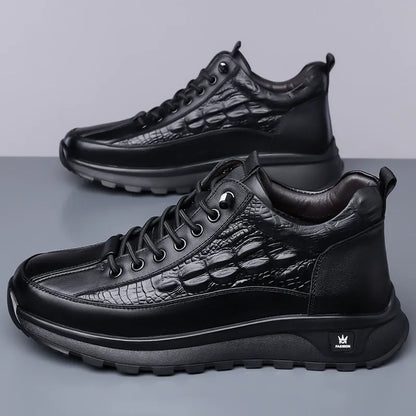 Men's Slip-On Crocodile Leather Sneakers - Bellkmart