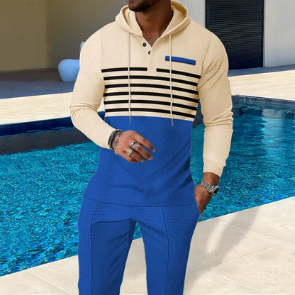 Long-sleeved hooded sweatshirt waffle suit - Bellkmart