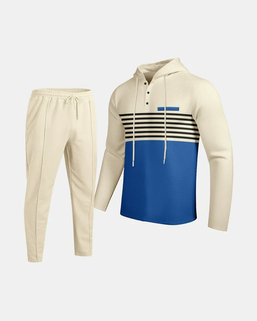 Long-sleeved hooded sweatshirt waffle suit - Bellkmart