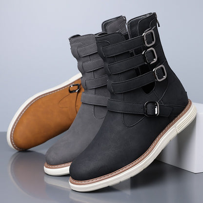 Simple hollow Daily Leather Comfy Boots - Bellkmart