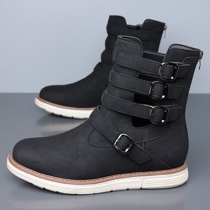 Simple hollow Daily Leather Comfy Boots - Bellkmart
