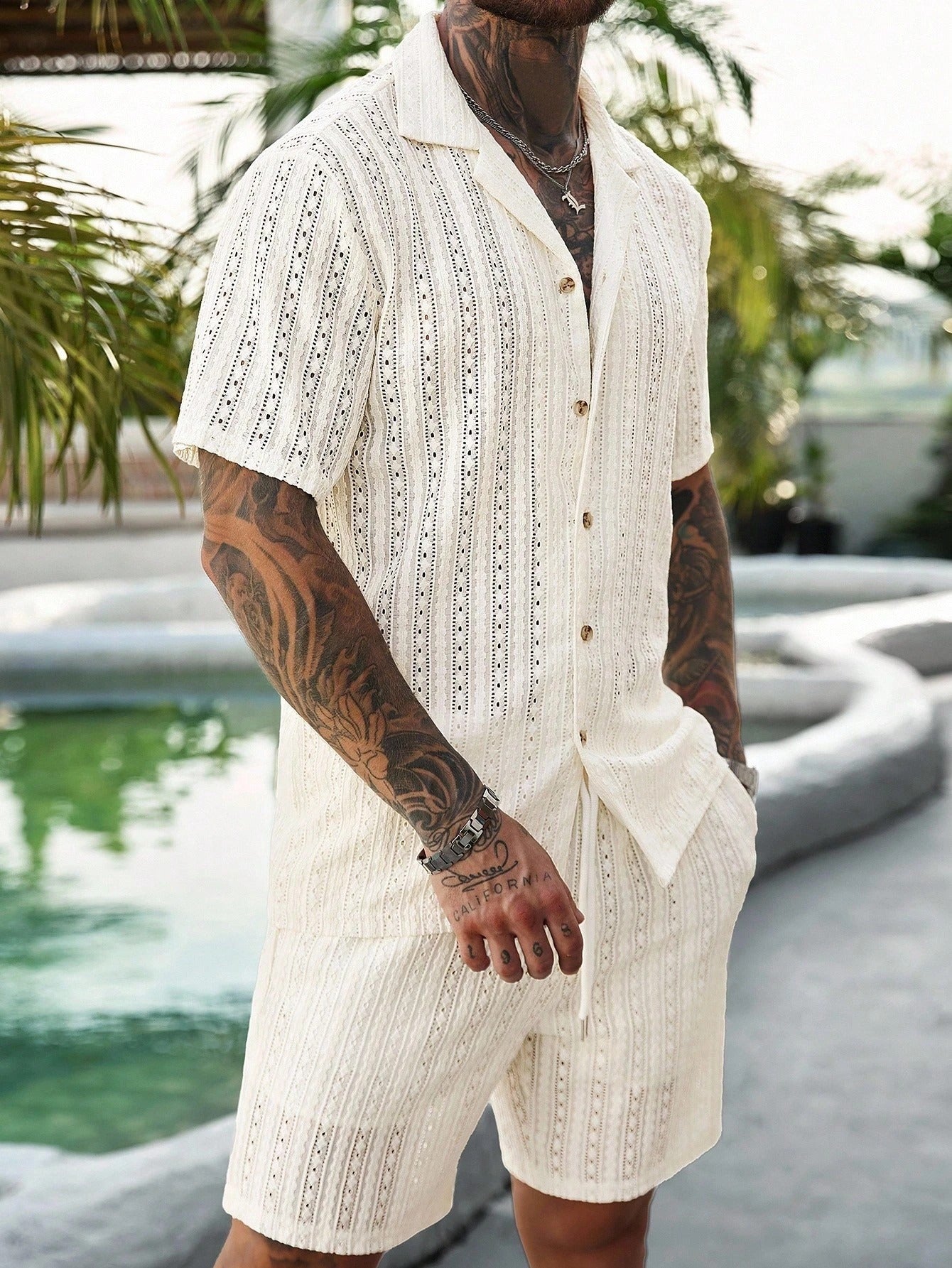 Hollow-out breathable short-sleeved two-piece set - Bellkmart