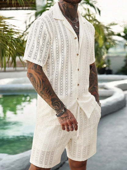 Hollow-out breathable short-sleeved two-piece set - Bellkmart