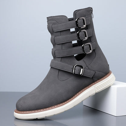 Simple hollow Daily Leather Comfy Boots - Bellkmart