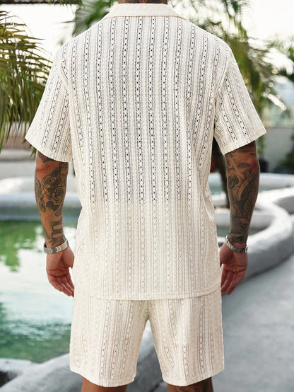 Hollow-out breathable short-sleeved two-piece set - Bellkmart
