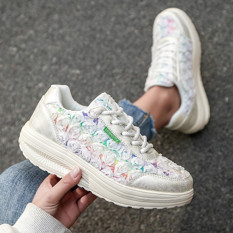 Lace flower platform sneakers - Bellkmart