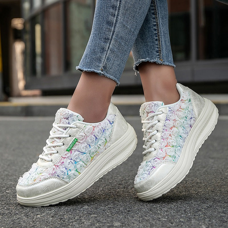 Lace flower platform sneakers - Bellkmart