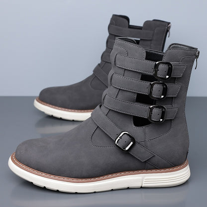 Simple hollow Daily Leather Comfy Boots - Bellkmart