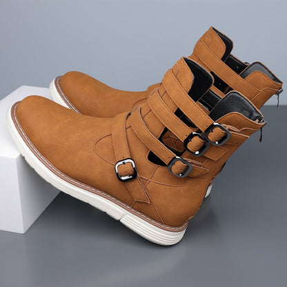 Simple hollow Daily Leather Comfy Boots - Bellkmart