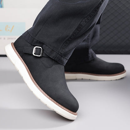 Simple hollow Daily Leather Comfy Boots - Bellkmart