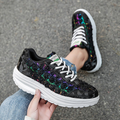 Lace flower platform sneakers - Bellkmart