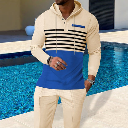 Long-sleeved hooded sweatshirt waffle suit - Bellkmart