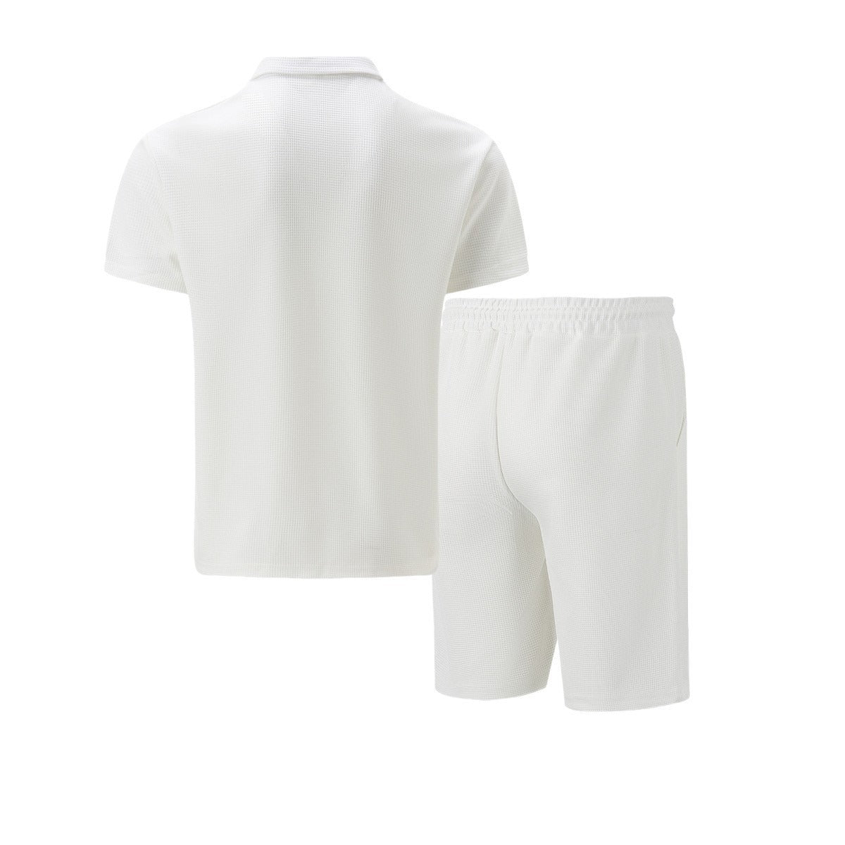 Men's Quarter Zip Polo & Shorts Set - Textured 2-Piece Casual Tracksuit - Bellkmart