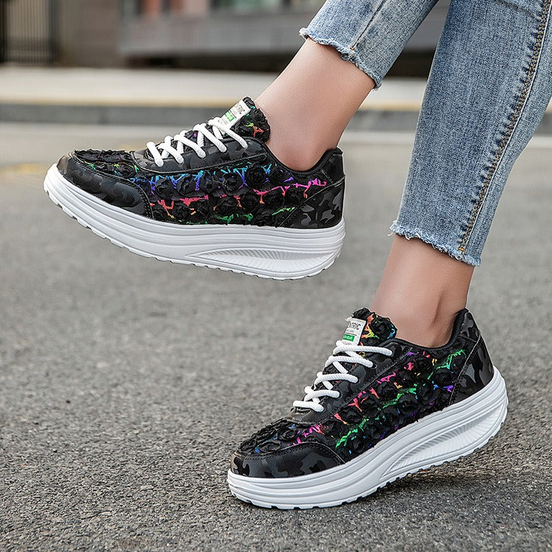Lace flower platform sneakers - Bellkmart