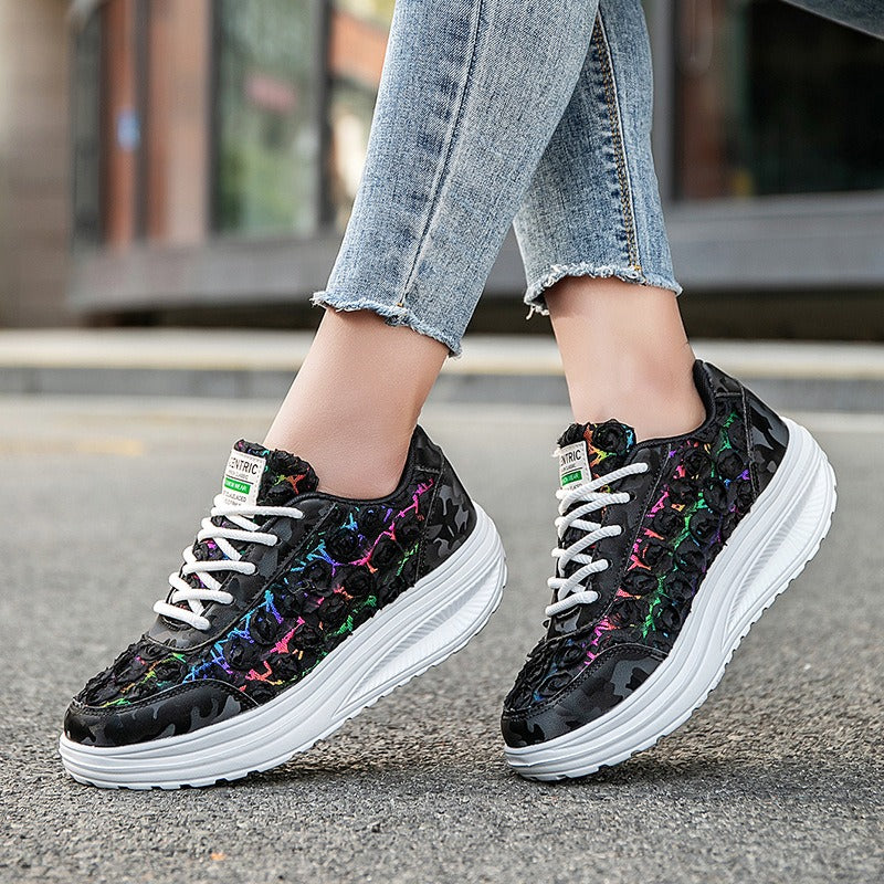 Lace flower platform sneakers - Bellkmart